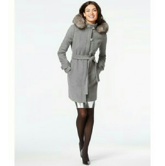 Calvin Klein Faux Fur Trimmed Walker Coat - Picture 1 of 8
